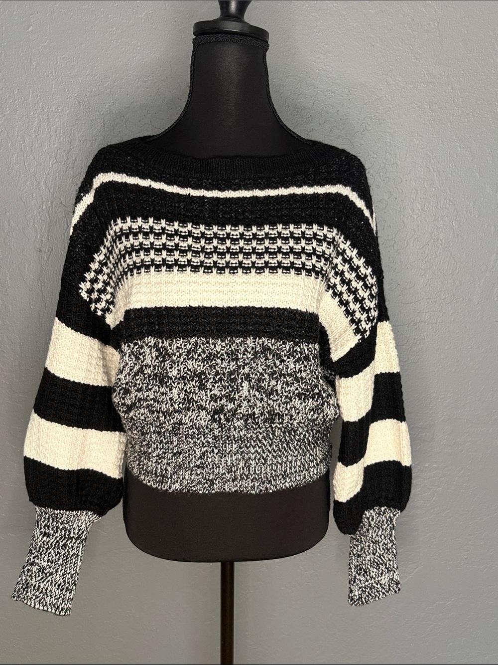 Express Black & White Striped Crewneck Sweater